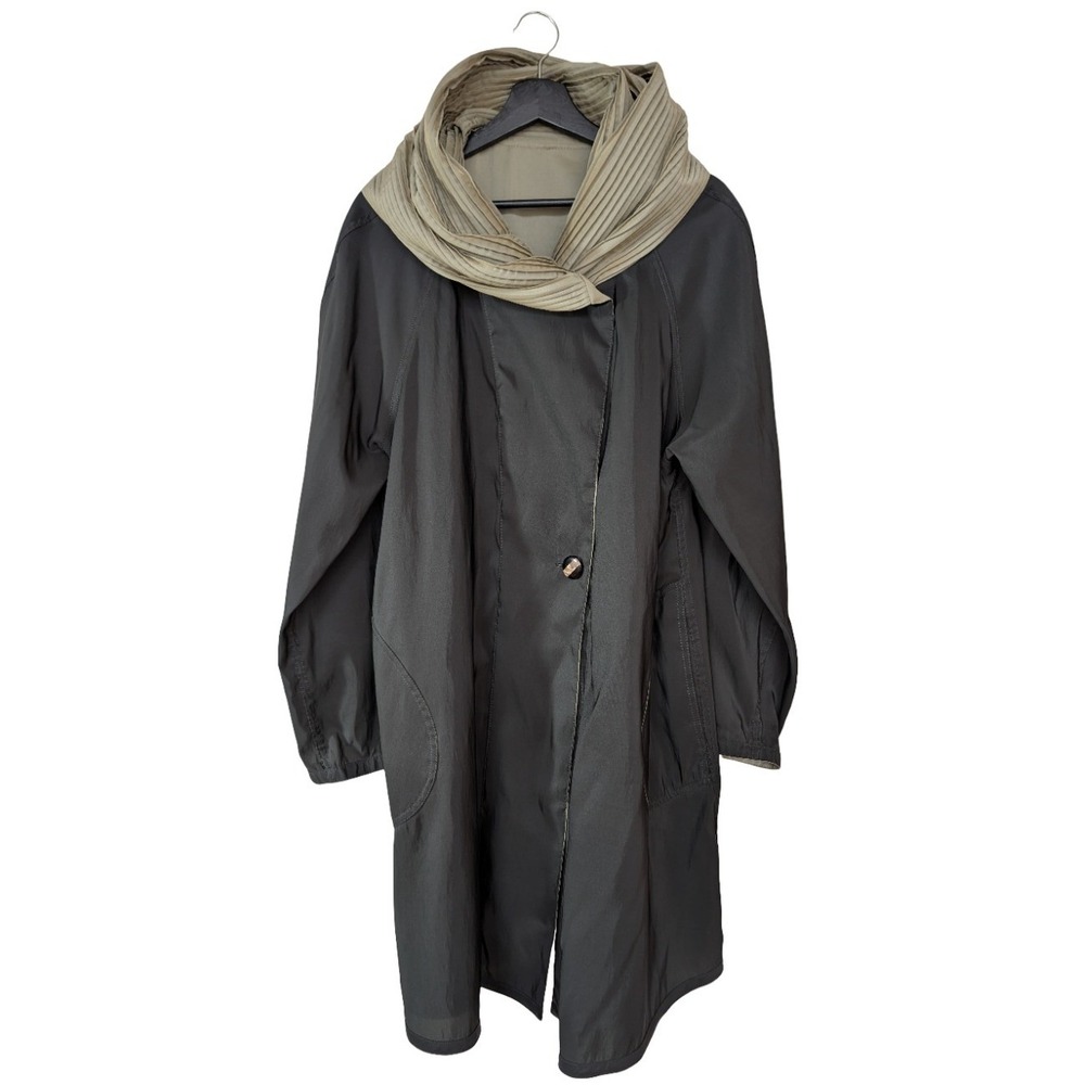 Mycra Pac Reversible Rain Coat Jacket Hooded Travel Black Tan USA M/L